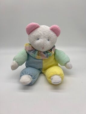 Eden Vintage Pastel Bear Baby Terry Cloth with Striped Ruffle Collar Plush